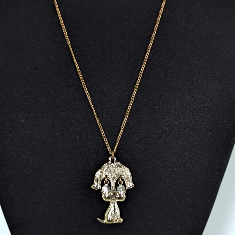 V. Rhinestone Eye Dog Pendant Necklace